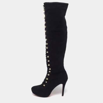 مملوكة مسبقًا Christian Louboutin Fabiola Size 40 Black Suede Knee Length Boots