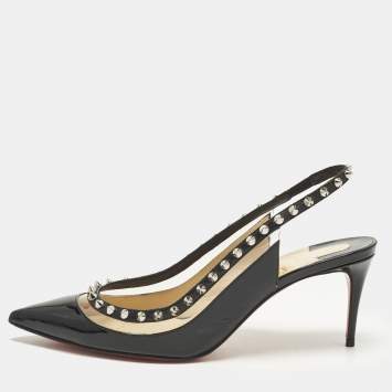 مملوكة مسبقًا Christian Louboutin Brigadine Size 38.5 Black Patent Leather and PVC Slingback Pumps