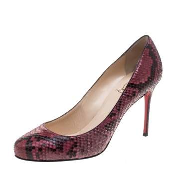 Pre Owned Christian Louboutin Pink Python Fifi Pumps Size 38