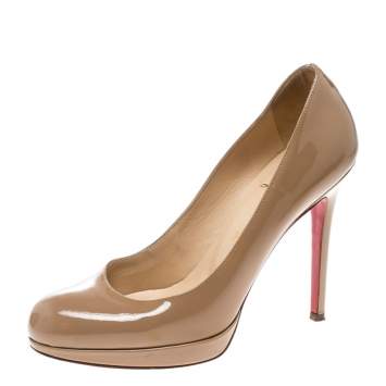 Pre Owned Christian Louboutin Beige Patent Leather Neofilo Platform Pumps Size 37