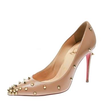 Pre Owned Christian Louboutin Beige Leather Degraspike Pumps Size 35