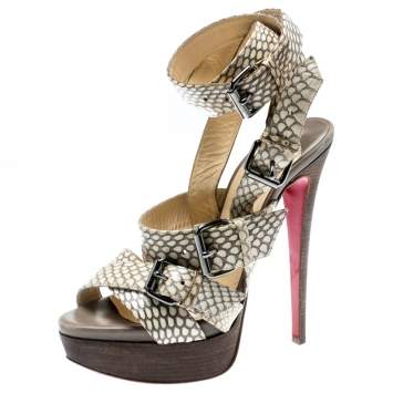 Pre Owned Christian Louboutin Beige Cobra Toutenkaboucle Strappy Platform Sandals Size 36