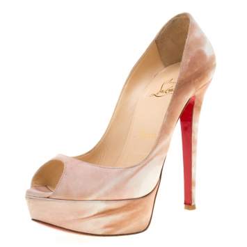 مملوكة مسبقًا Christian Louboutin Beige/White Leather Lady Peep Toe Pumps Size 36.5