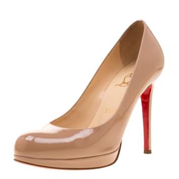 Pre Owned Christian Louboutin Beige Patent Leather Neofilo Platform Pumps Size 37