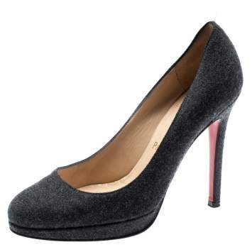Pre Owned Christian Louboutin Grey Wool Pumps Size 35.5