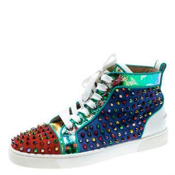 Pre Owned Christian Louboutin Multicolor Suede And Leather Louis Spikes High-Top Sneakers Size 40