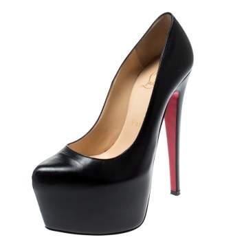 Pre Owned Christian Louboutin Black Leather Daffodile Platform Pumps Size 35.5