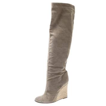 Pre Owned Christian Louboutin Beige Jessica Canvas Espadrille Boots Size 39