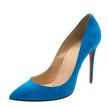 Pre Owned Christian Louboutin Blue Suede Pointed Toe Pumps Size 39