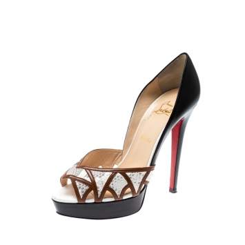 Pre Owned Christian Louboutin Python Trim And Leather Cut Out Peep Toe Pumps Size 40