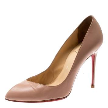 Pre Owned Christian Louboutin Beige Leather Corneille Pointed Toe Pumps Size 38