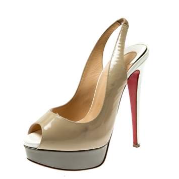 Pre Owned Christian Louboutin Tricolor Patent Leather Private Number Peep Toe Slingback Sandals Size 35.5
