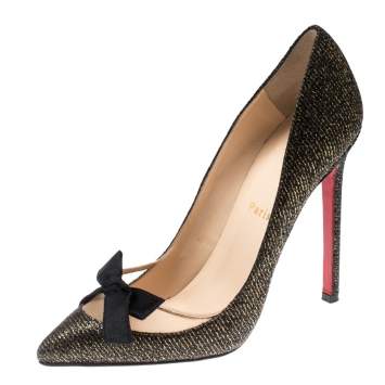Pre Owned Christian Louboutin Metallic Two Tone Glitter Love Me Lady Bow Pumps Size 36.5