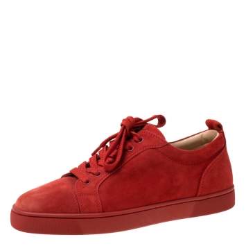 Pre Owned Christian Louboutin Red Suede Lace Up Sneakers Size 39.5
