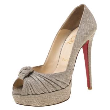 Pre Owned Christian Louboutin Beige Canvas Artesur Knotted Peep Toe Platform Pumps Size 39