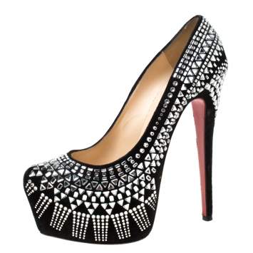 Pre Owned Christian Louboutin Black Suede Decora Strass Platform Pumps Size 40