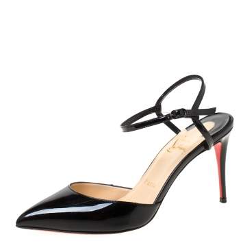 Pre Owned Christian Louboutin Black Patent Leather Rivierina Ankle Strap Sandals Size 36.5