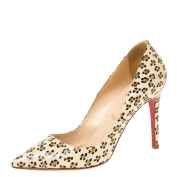 Pre Owned Christian Louboutin Cream/Black Cheetah Print Snakeskin So Kate Pointed Toe Pumps Size 38.5