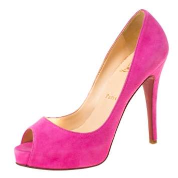 Pre Owned Christian Louboutin Pink Suede Hyper Prive Peep Toe Platform Pumps Size 37