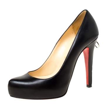Pre Owned Christian Louboutin Black Leather Rolandzip Platform Pumps Size 36