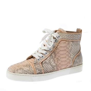 Pre Owned Christian Louboutin Pink Python Leather Louis Orlato Lace Up Sneakers Size 38.5