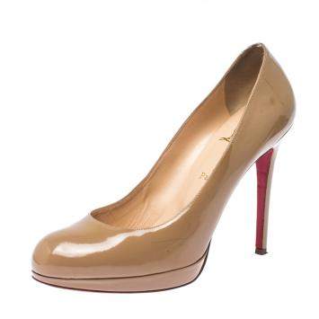 Pre Owned Christian Louboutin Beige Patent Leather Neofilo Pumps Size 40