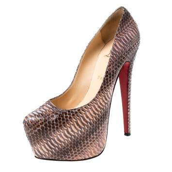Pre Owned Christian Louboutin Multicolor Water Snake Daffodile Platform Pumps Size 39