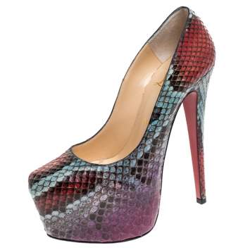 Pre Owned Christian Louboutin Multicolor Python Daffodile Platform Pumps Size 37