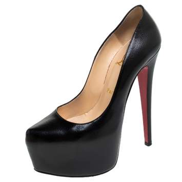 Pre Owned Christian Louboutin Black Leather Daffodile Platform Pumps Size 37