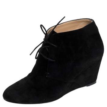 Pre Owned Christian Louboutin Black Suede Ankle Booties Size 38