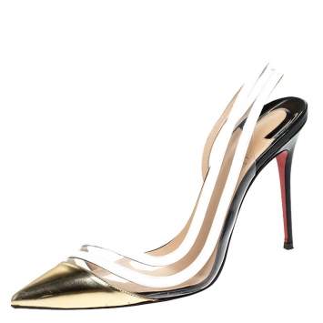 Pre Owned Christian Louboutin White/Gold Leather And PVC Paralili D'orsay Pumps Size 40