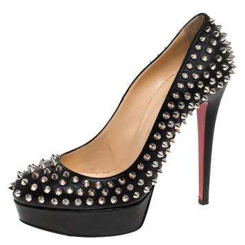 Pre Owned Christian Louboutin Black Leather Alti Spike Platform Pumps Size 39