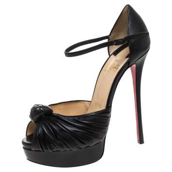 Pre Owned Christian Louboutin Black Leather Marchavekel Platform Ankle Strap Sandals Size 38