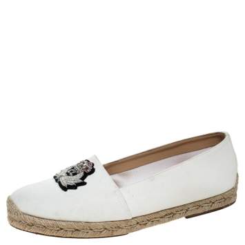 Pre Owned Christian Louboutin White Canvas Nanou Orlato Embellished Espadrilles Size 39