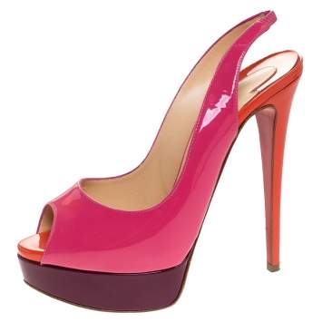Pre Owned Christian Louboutin Tricolor Patent Leather Platform Slingback Sandals Size 37.5