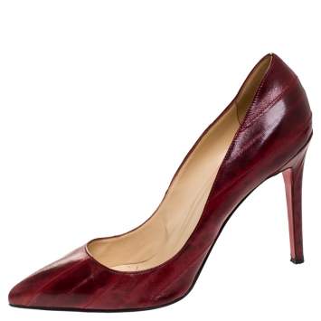 Pre Owned Christian Louboutin Red Textured Leather Pigalle Pointed Toe Pumps Size 41