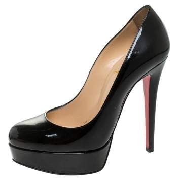 Pre Owned Christian Louboutin Black Patent Leather Bianca Platform Pumps Size 36