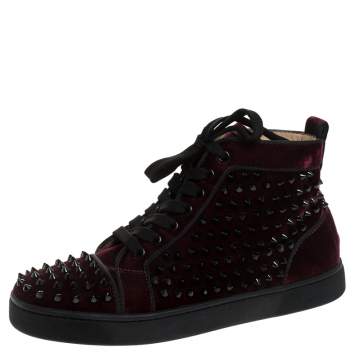 Pre Owned Christian Louboutin Maroon/Black Velvet Louis Spikes High Top Sneakers Size 39