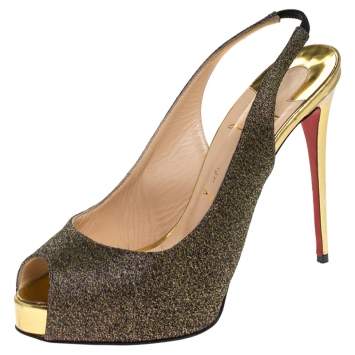 Pre Owned Christian Louboutin Multicolor Woven Fabric Peep Toe Slingback Sandals Size 37.5