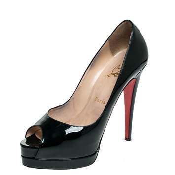Pre Owned Christian Louboutin Sacramento Green Patent Leather Palais Royal Peep Toe Platform Pumps Size 38