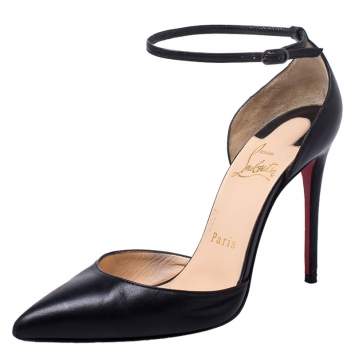 Pre Owned Christian Louboutin Black Leather Uptown Ankle Strap Pointed Toe D'orsay Sandals Size 35.5