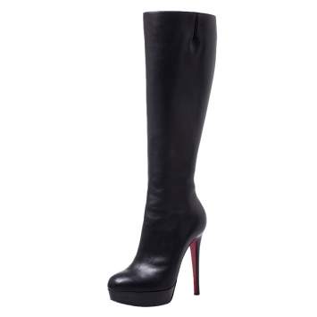 Pre Owned Christian Louboutin Black Leather Fifi Botta Knee Boots Size 36
