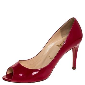 مملوكة مسبقًا  Christian Louboutin Fuschia Patent Leather Maryl Peep Toe Pumps Size 37