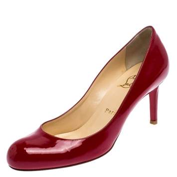 Pre Owned Christian Louboutin Red Patent Leather Simple Pumps Size 37.5