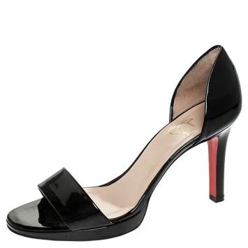 Pre Owned Christian Louboutin Black Patent Leather D'orsay Open Toe Sandals Size 37.5