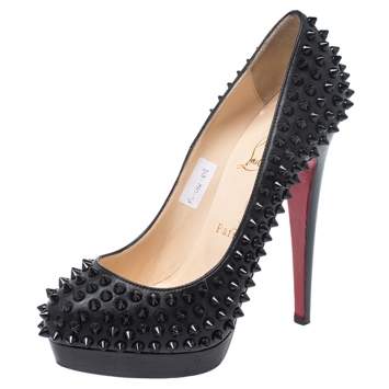 Pre Owned Christian Louboutin Black Leather Alti Spike Platform Pumps Size 37