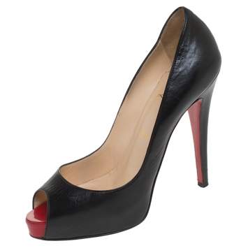 Pre Owned Christian Louboutin Black Leather Hyper Prive Peep Toe Platform Pumps Size 38
