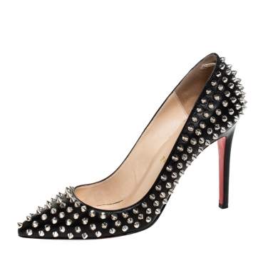 Pre Owned Christian Louboutin Black Leather Pigalle Spikes Pumps Size 40.5