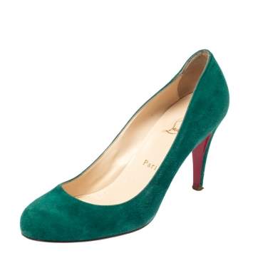 Pre Owned Christian Louboutin Green Suede Leather Fifi Pumps Size 38