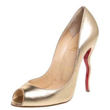 مملوكة مسبقًا Christian Louboutin Gold Leather Jolly Peep Toe Pumps Size 38
